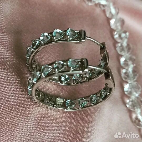 Серебряные серьги с аквамарином природным