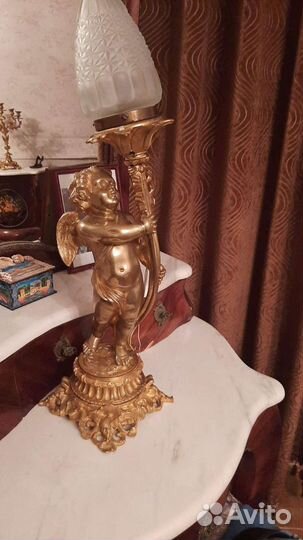 Лампа настольная. Антиквариат. Бронза позолоченная