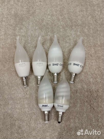 Лампочки энергосберегающие Е14, форма свечи, б/у