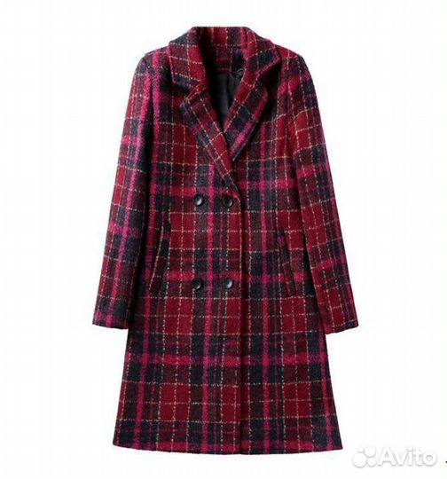 Пальто шерстяное двубортное приталенное клетчатое