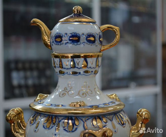 Фарфоровый сувенирный самовар. гжель (5)
