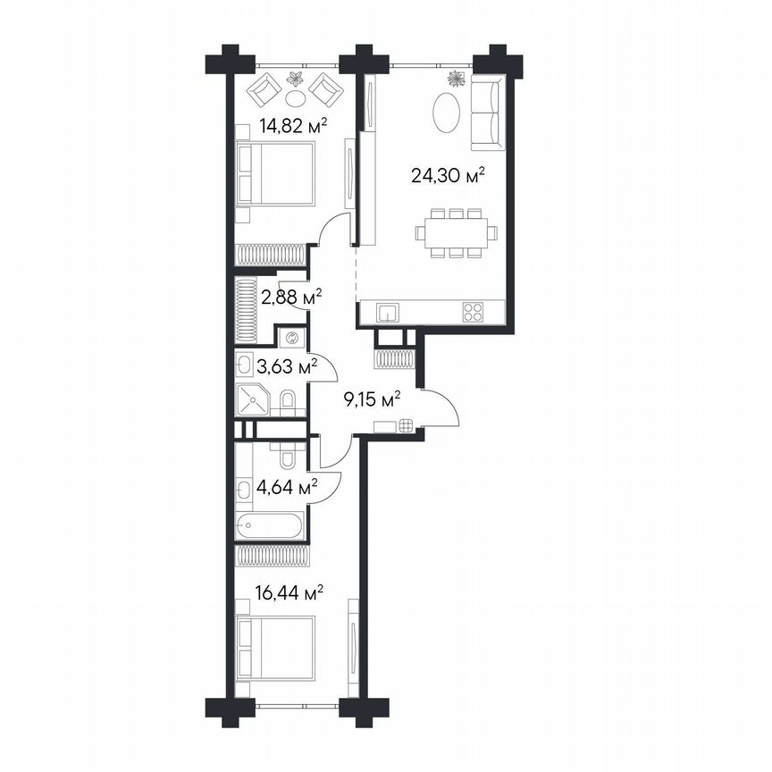 2-к. квартира, 75,1 м², 10/25 эт.