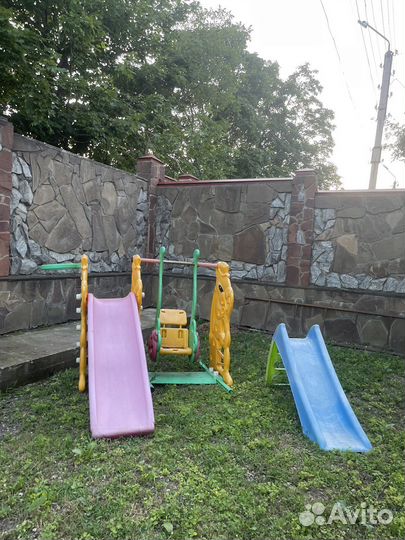 Детская горка и качели, беговел Tech Team