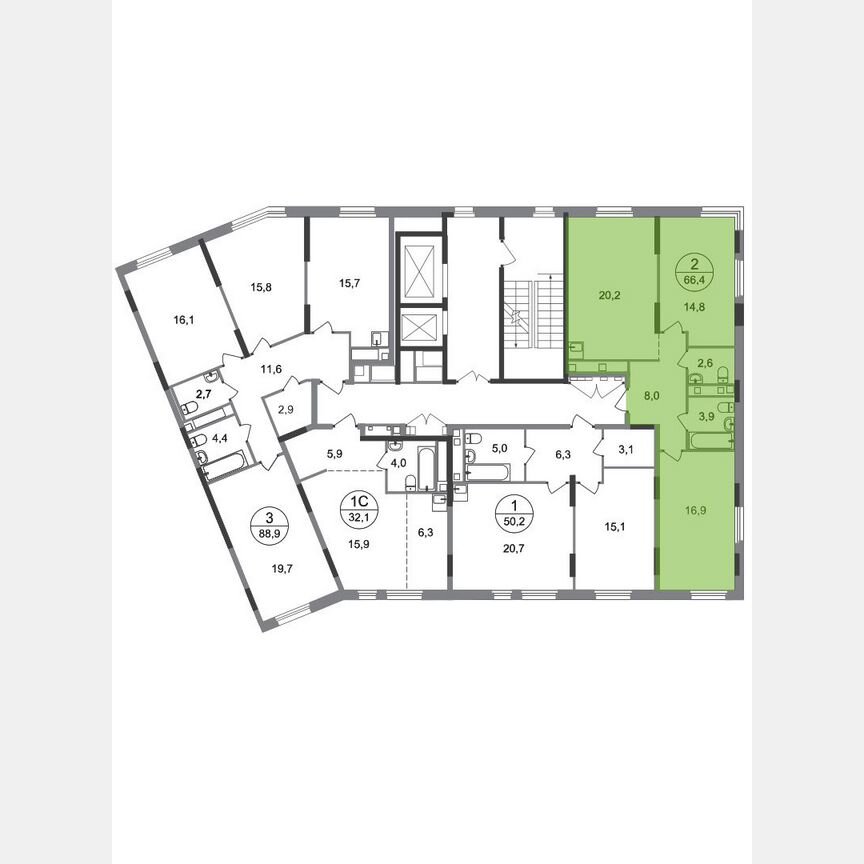 2-к. квартира, 66,4 м², 13/17 эт.