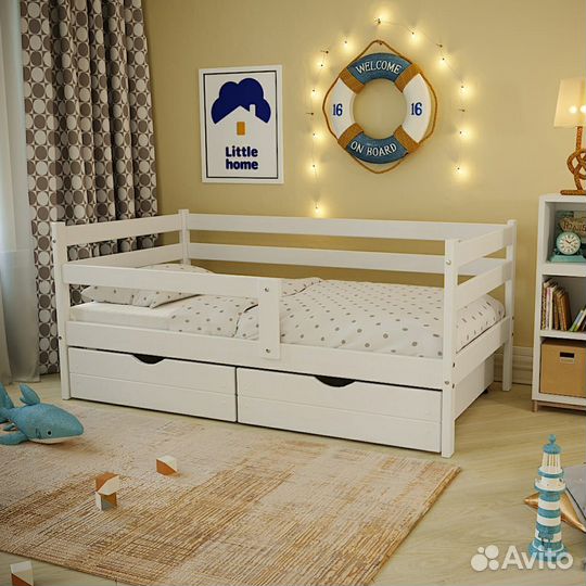 Детская кровать софа из березы с бортиками