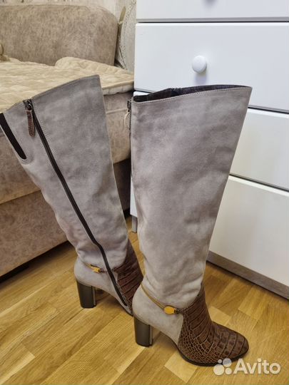 Сапоги женские еврозима, замша, кожа