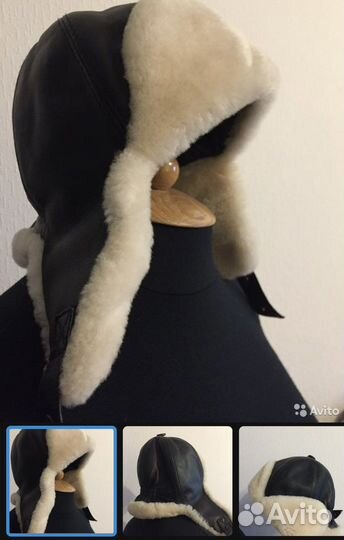 Шапка детская кожаная утепленная с отделкой мехом