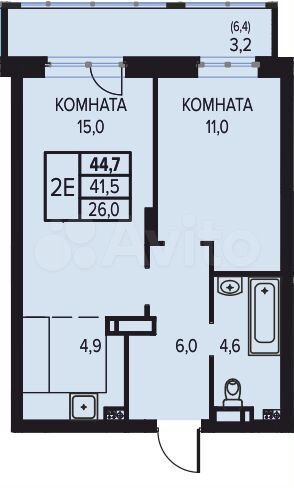 2-к. квартира, 44,7 м², 4/16 эт.