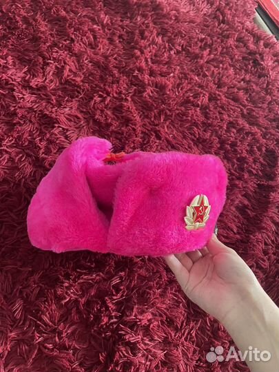 Шапка ушанка розовая