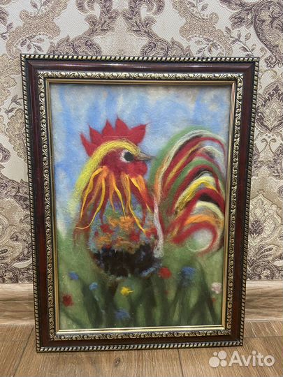 Картина из шерсти «Петушок»