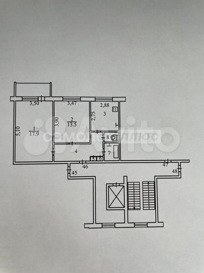 2-к. квартира, 51 м², 3/9 эт.