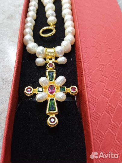 Крест грузинской Царицы Тамары,серебро с нат.жемчу