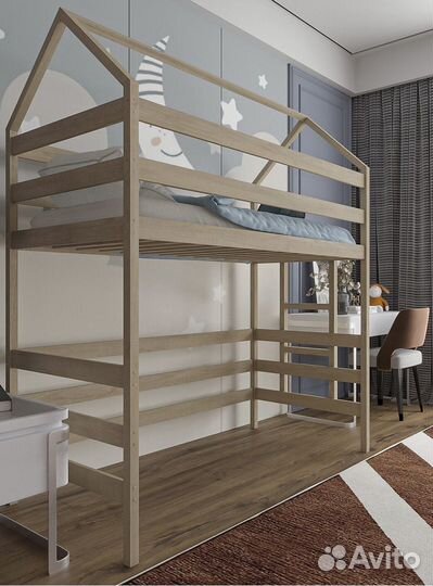 Детская кровать двухъярусная домик