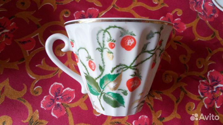 Винтаж Советский фарфор лфз Чайная пара Земляника