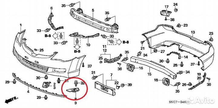 Крепеж бампера правый Civic 4D