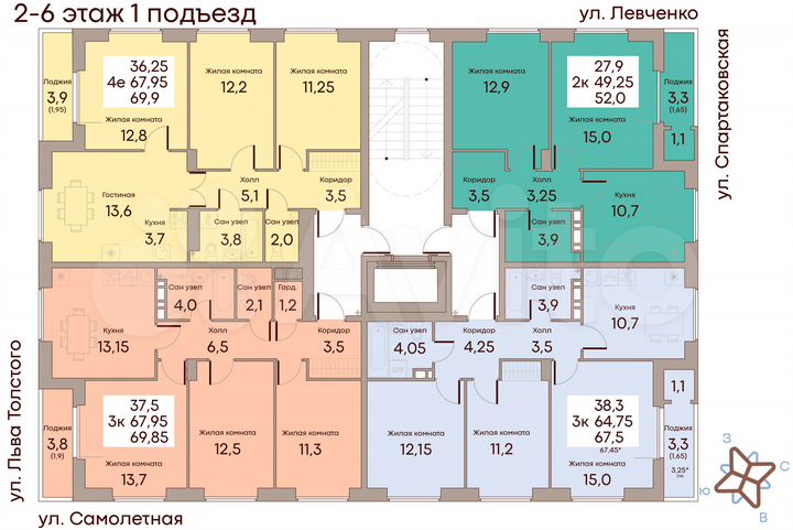 3-к. квартира, 67,5 м², 2/10 эт.