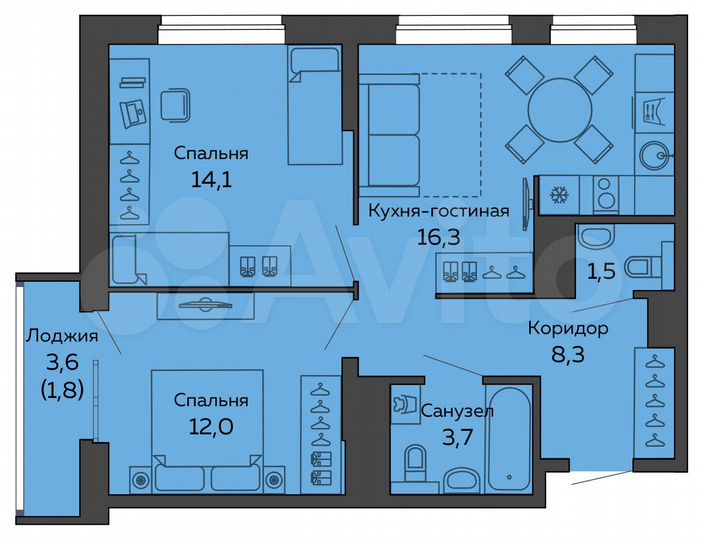 2-к. квартира, 57,7 м², 23/25 эт.
