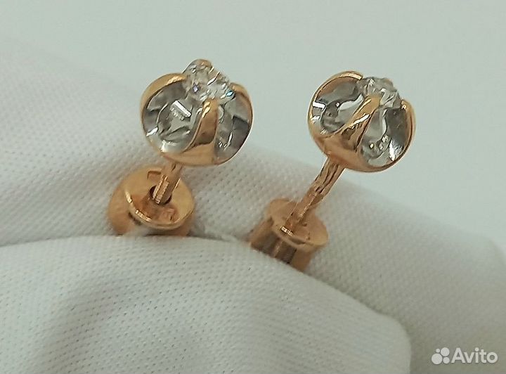 Серьги с природным камнем Золото