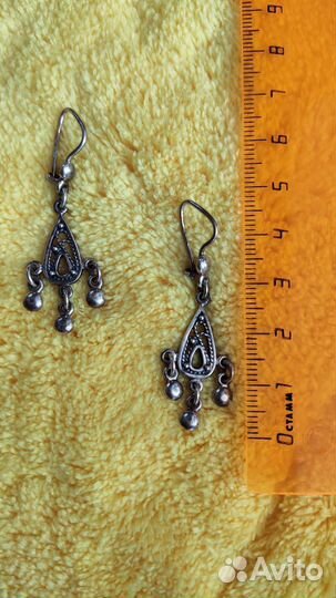 Серебряные серьги СССР винтаж, проба 925