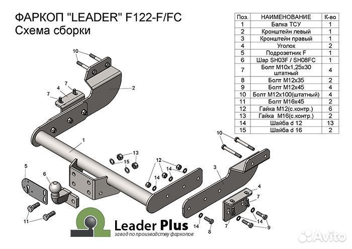 Фаркоп ford transit (фургон) 2014. F122-F