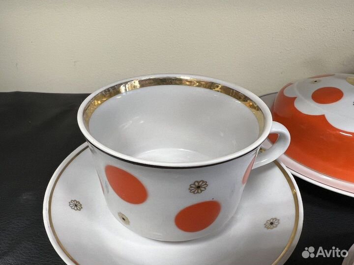 Чайный набор красные круги Сумской фарфоровый заво