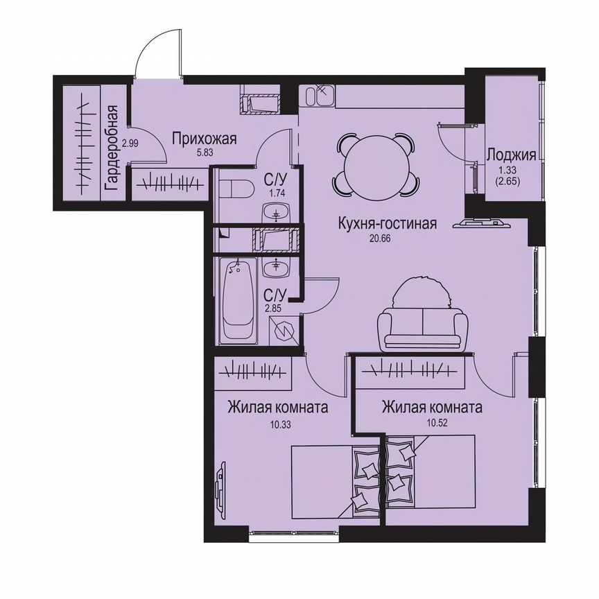 2-к. квартира, 56,3 м², 7/9 эт.