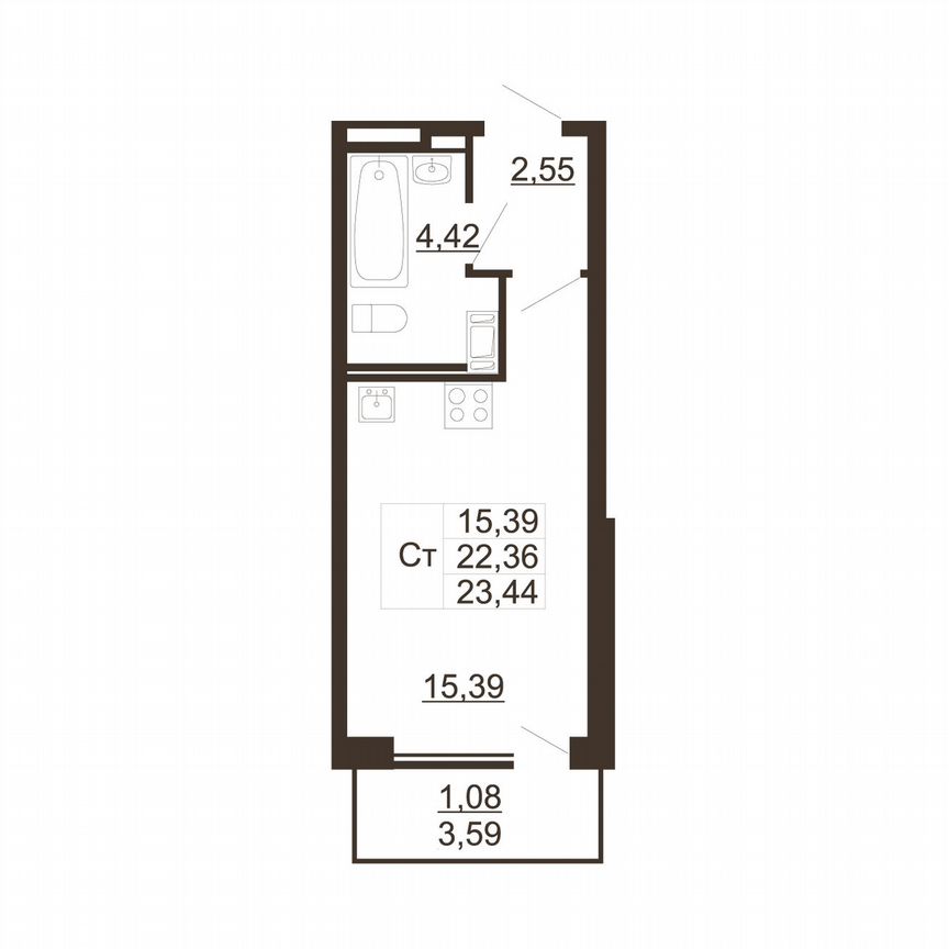 Квартира-студия, 23,4 м², 8/11 эт.