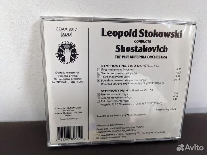Шостакович Стоковский Shostakovich Stokowski CD