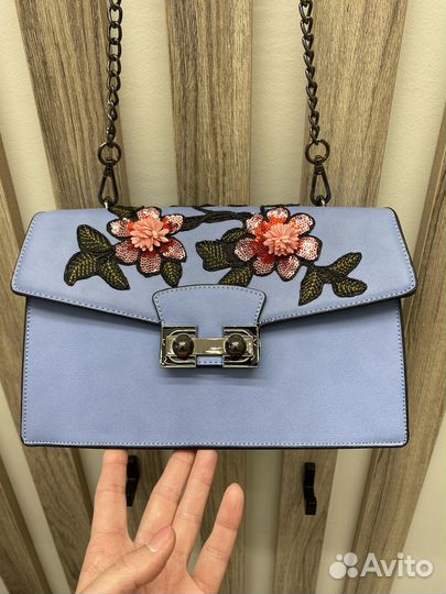 Сумка женская вечерняя клатч через плечо голубая