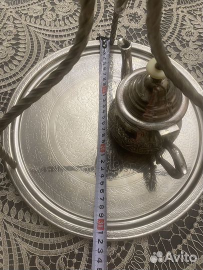 Медный поднос с чайником