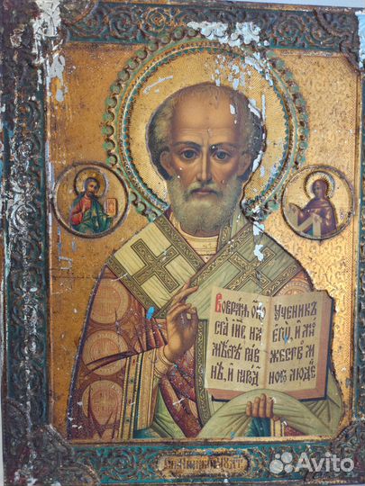 Старинная икона Святитель Николай Чудотворец, лито