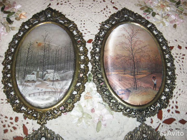 Винтажные картины на шёлке Времена Года Италия