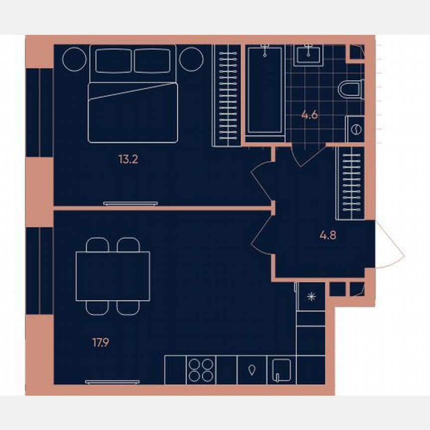 1-к. квартира, 40,5 м², 21/27 эт.