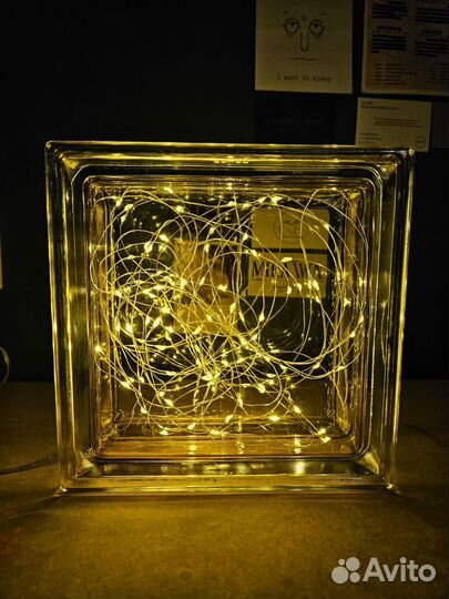 Светильник ночник из стеклоблока, желтый