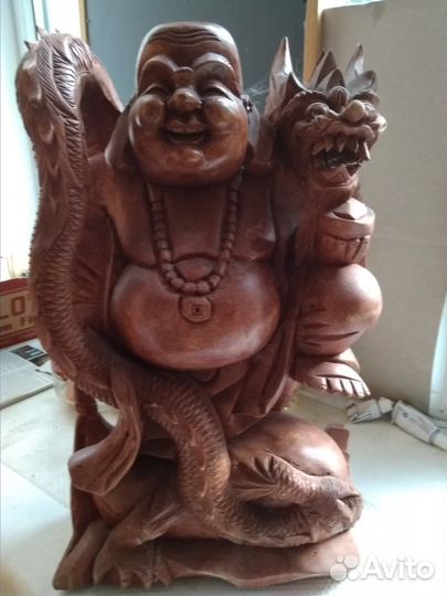 Статуэтка-резьба по дереву. Будда и дракон