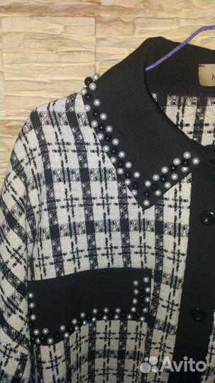 Твидовый жакет, бу 1 раз, полуокружность груди 60