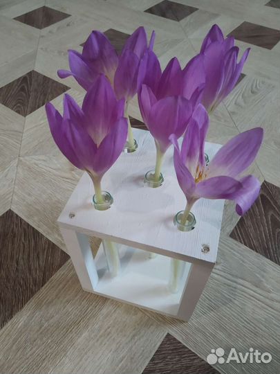 Ваза деревянное кашпо с пробирками