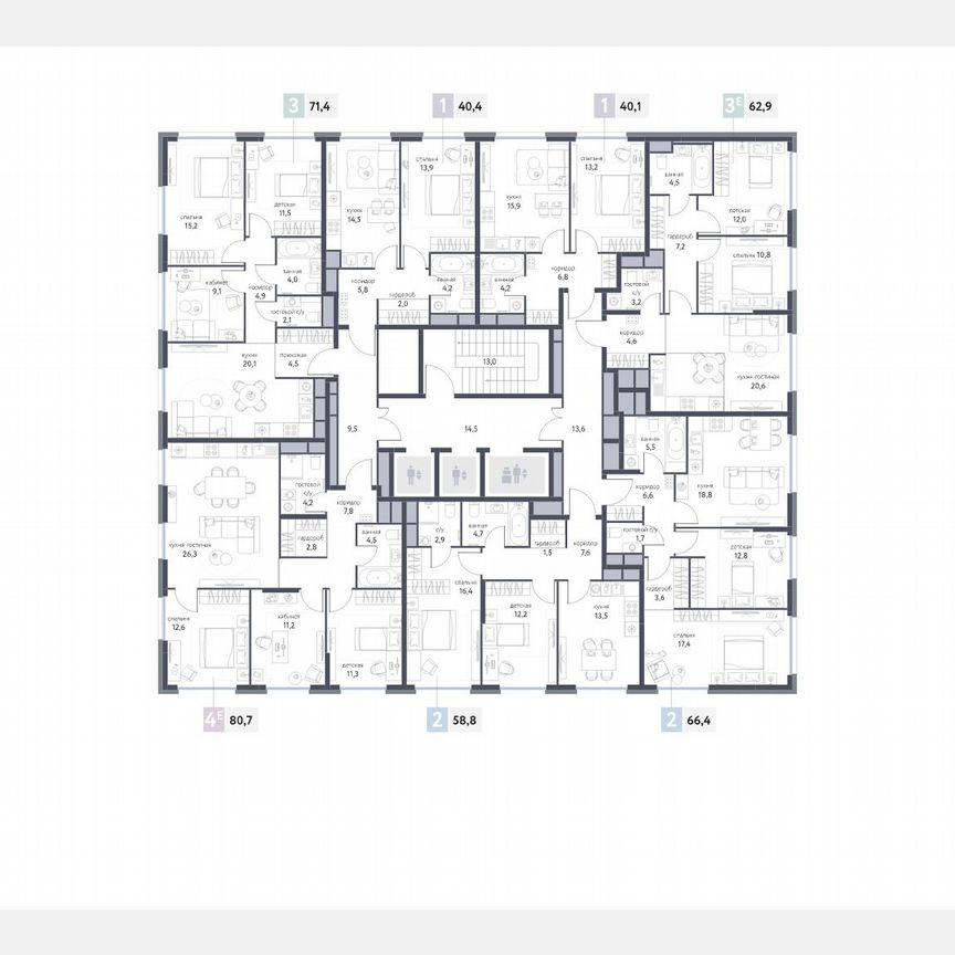 3-к. квартира, 71,3 м², 13/25 эт.
