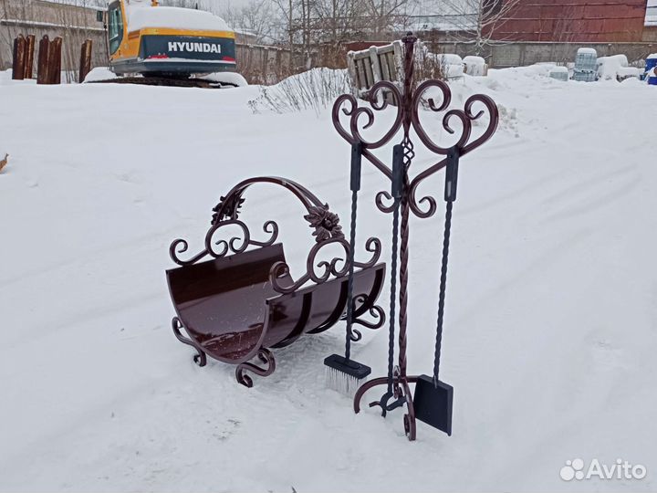 Кованый Набор для камина Дровница