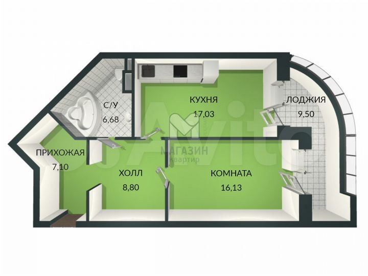 1-к. квартира, 56 м², 13/24 эт.