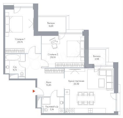 2-к. апартаменты, 111,1 м², 12/29 эт.