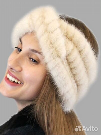 Повязка на голову женская вязаная из меха норки