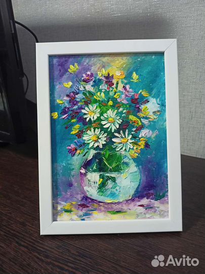 Картина маслом полевые цветы объемная живопись