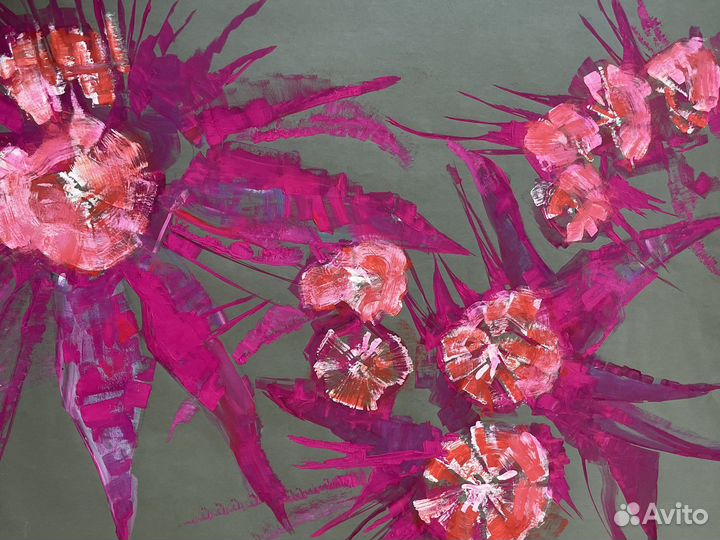 Яркая картина абстракия маслом в интерьер цветы