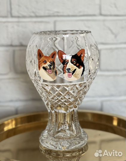 Ваза/кубок хрустальный с корги h-24 см