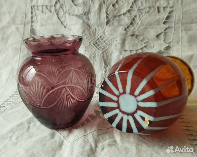 Вазочки, цветное стекло. Винтаж