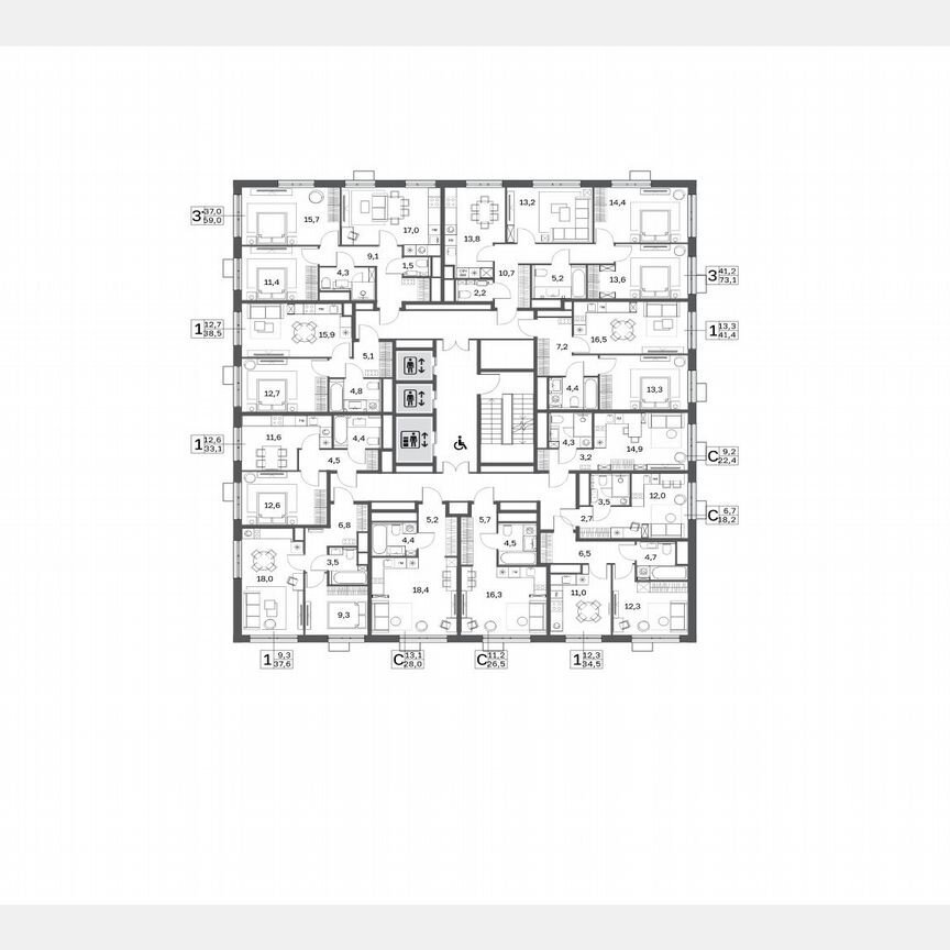 1-к. квартира, 41,4 м², 22/25 эт.