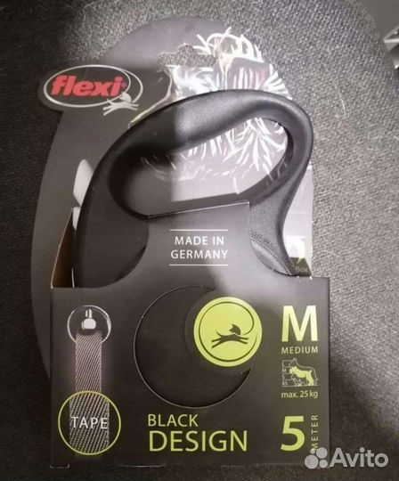 Поводок рулетка ленточный Flexi Black Design 5 м