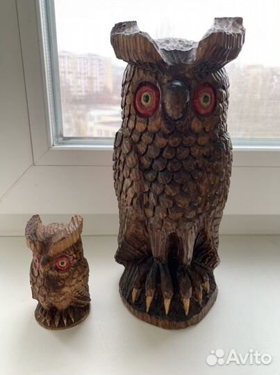 Сова и совёнок. Дерево. Ручная работа