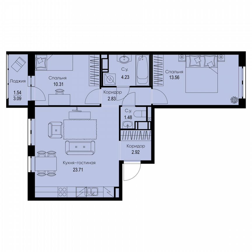 2-к. квартира, 60,6 м², 6/9 эт.
